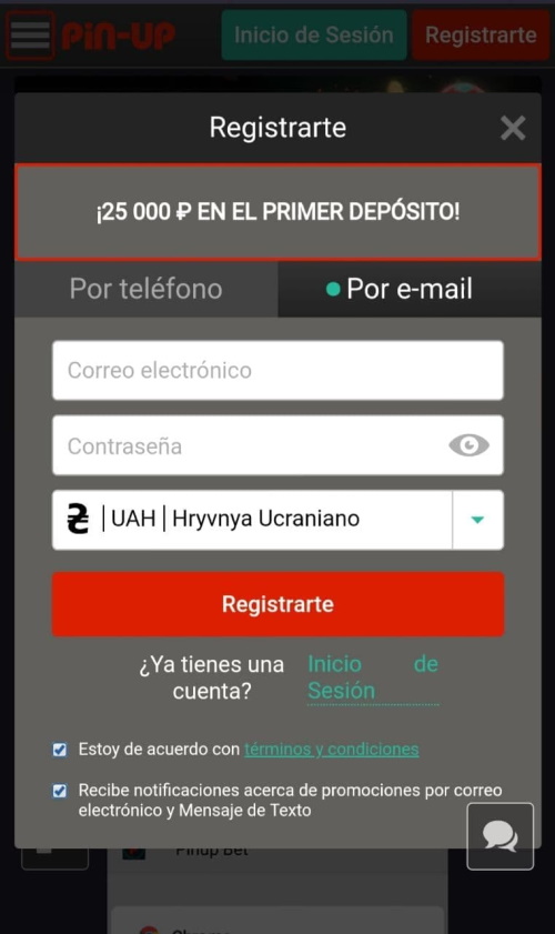 inscribirse en la aplicación del casino